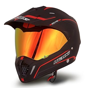Dual Sport Helmet By Nenki Full Face Motocross Motorcycle Helmets Dot Approved With Iridium Red Visor Attached Clear Visor Nk 310 L Matt Black