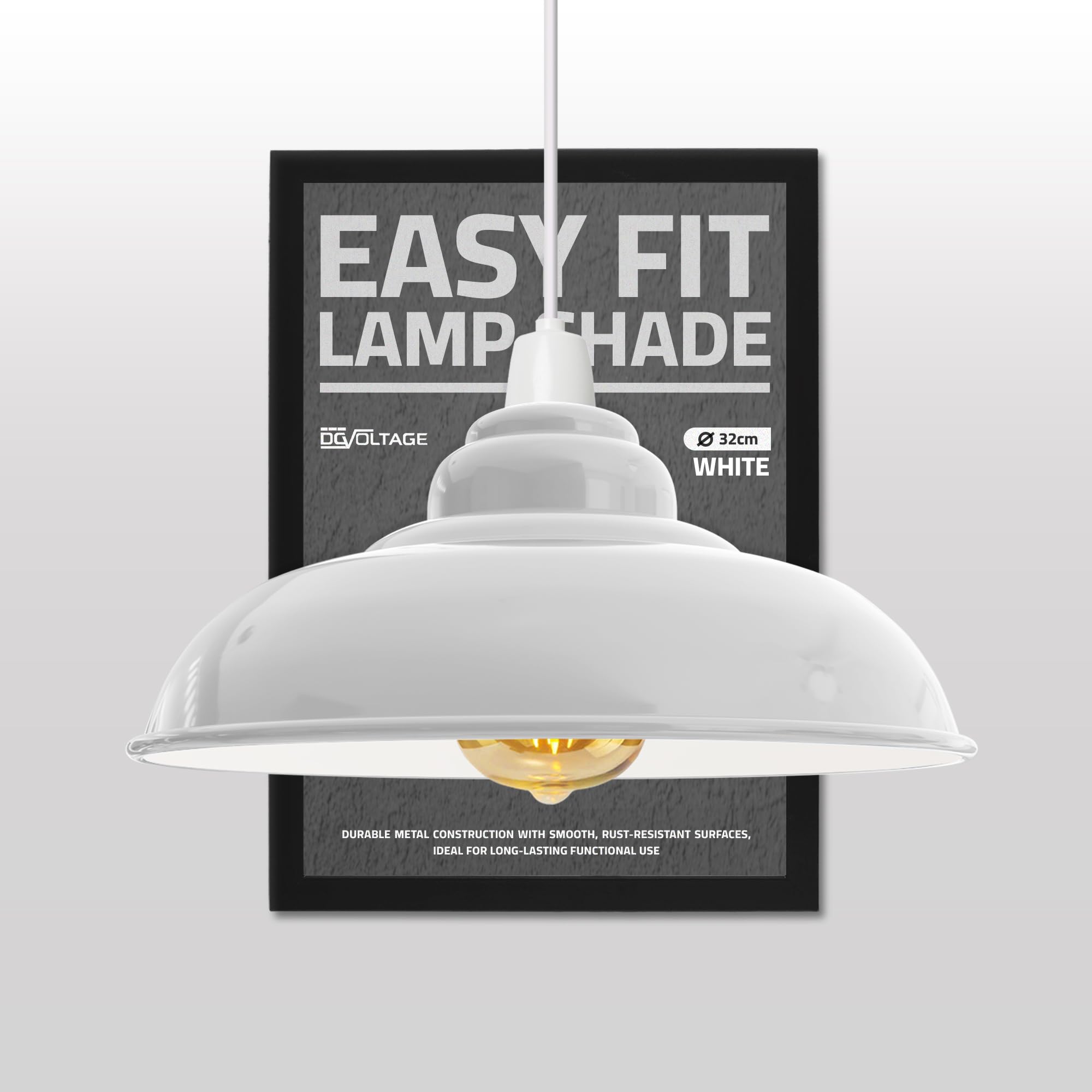 Metal Industrial White Lamp Shades Ceiling Light Shade Pendant Light Shade 32 cm Easy Fit Lampshades Only for Ceiling Light Fitting Living Room Bedroom Kitchen (Free Reducer Plate)