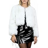 Pinbuton Women's Faux Fur Coat Winter Warm Cropped Jacket, Elegant Formal Jacket Women Luxury Fluffy Faux Fur Winter Coat