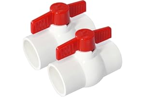 YADIAN 2 Pack 1-1/2'' PVC Ball Valves, T-handle Water Shut-Off Ball Valve Socket (Slip), PVC Ball Valve 1-1/2 inch for Water Project, Swiming Pool, Sewage Pump, Irrigation System, Rated at 150 PSI, Socket