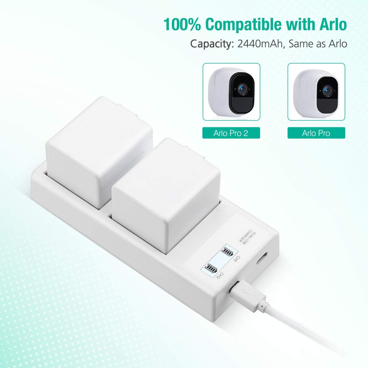 FirstPower Rechargeable Batteries - Compatible with Arlo Pro, Arlo Pro 2 & Dual Quick Charger for Arlo Pro, Arlo Pro 2, Arlo Go, Arlo Security Light Camera Batteries : Home Audio & Theater
