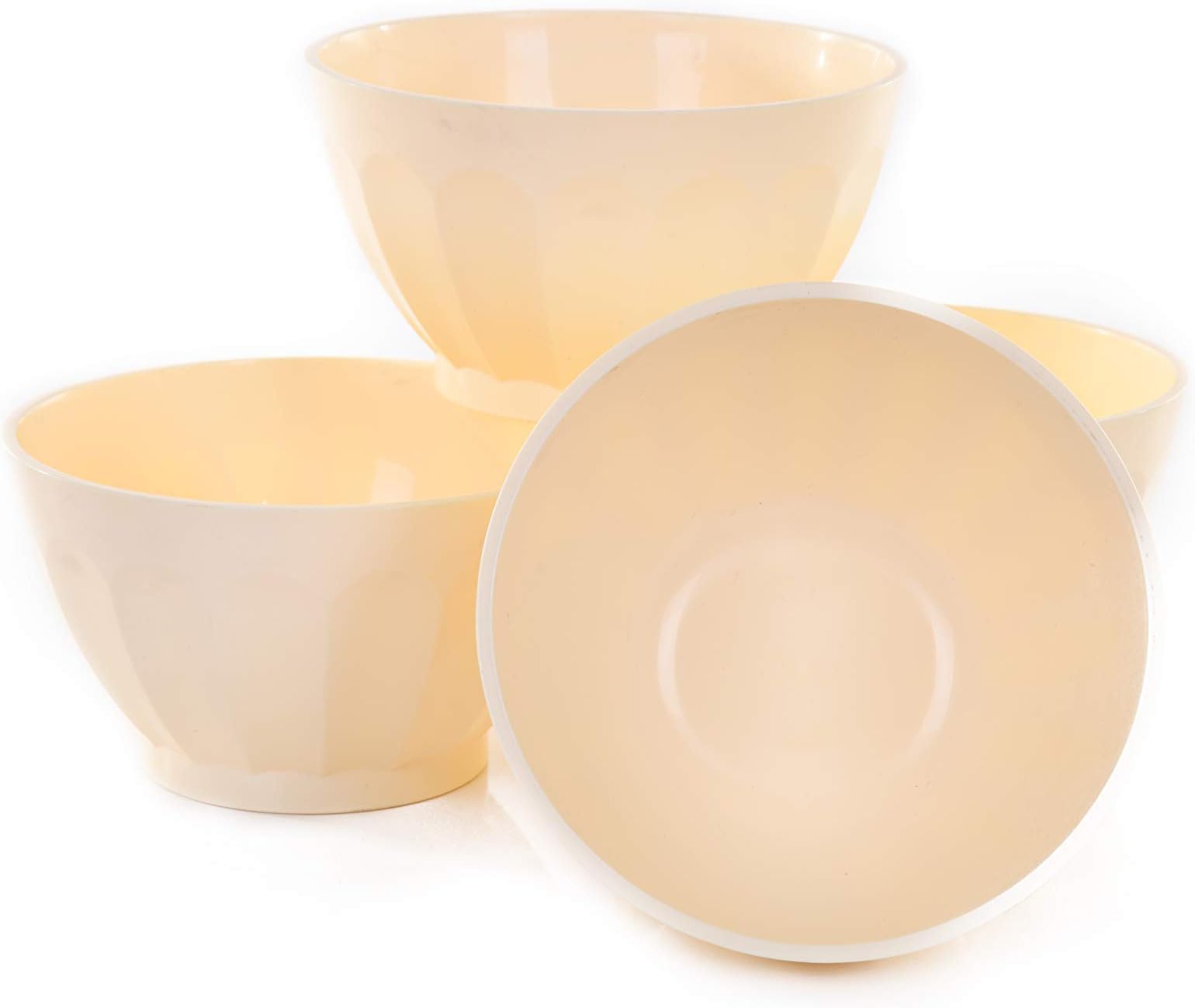 Mintra Unbreakable Plastic Bowl, CREAM 4pk - Medium, 750ml, 25oz, 5.5inW x 3inH - (Part Of A Set) - Salad, Snacks, Breakfast Cereal, Fruit, Popcorn, Soup, Colorful, Shatterproof, BPA Free
