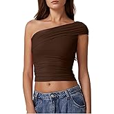 QINSEN Women's One Shoulder Sleeveless T-Shirt