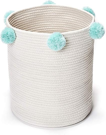 Romdink Panier A Linge En Paniers De Corde De Coton Vetements Pepiniere Grande Couverture Tissee Panier Panier A Linge Bebe Panier A Linge Panier De Rangement Pour Jouets 12 6 14 6 Pouces Beige Amazon Fr