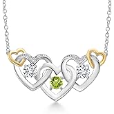 Gem Stone King 925 Silver and 10K Yellow Gold Green Peridot and White Lab Grown Diamond Heart Shape Pendant Necklace For Women (0.90 Cttw, with 18 Inch Chain)