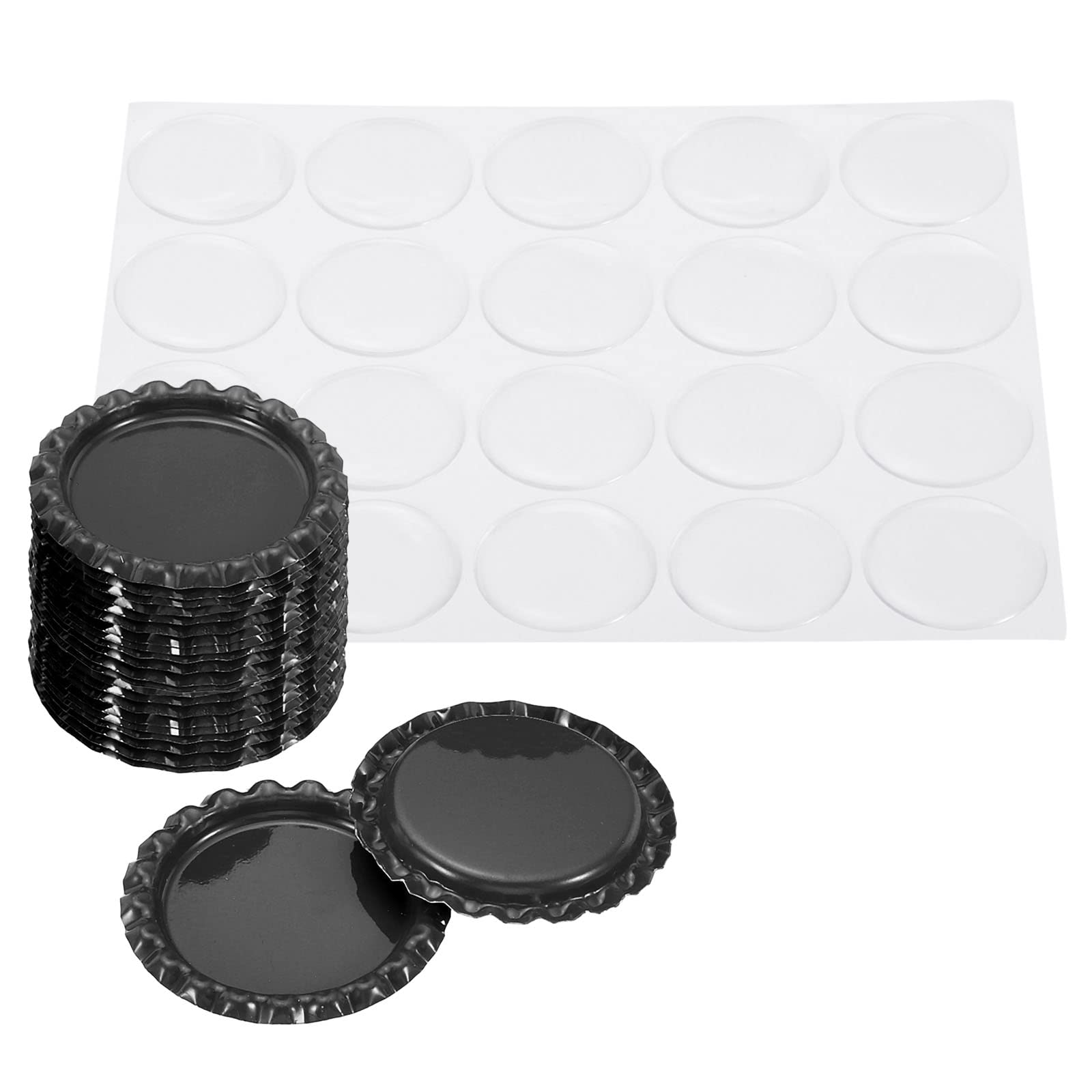 PATIKIL 1 Inch Flat Decorative Bottle Caps, 20 Set Craft Bottle Pendant Trays Double Sides Printed with Clear Resin Stickers for DIY Craft, Black