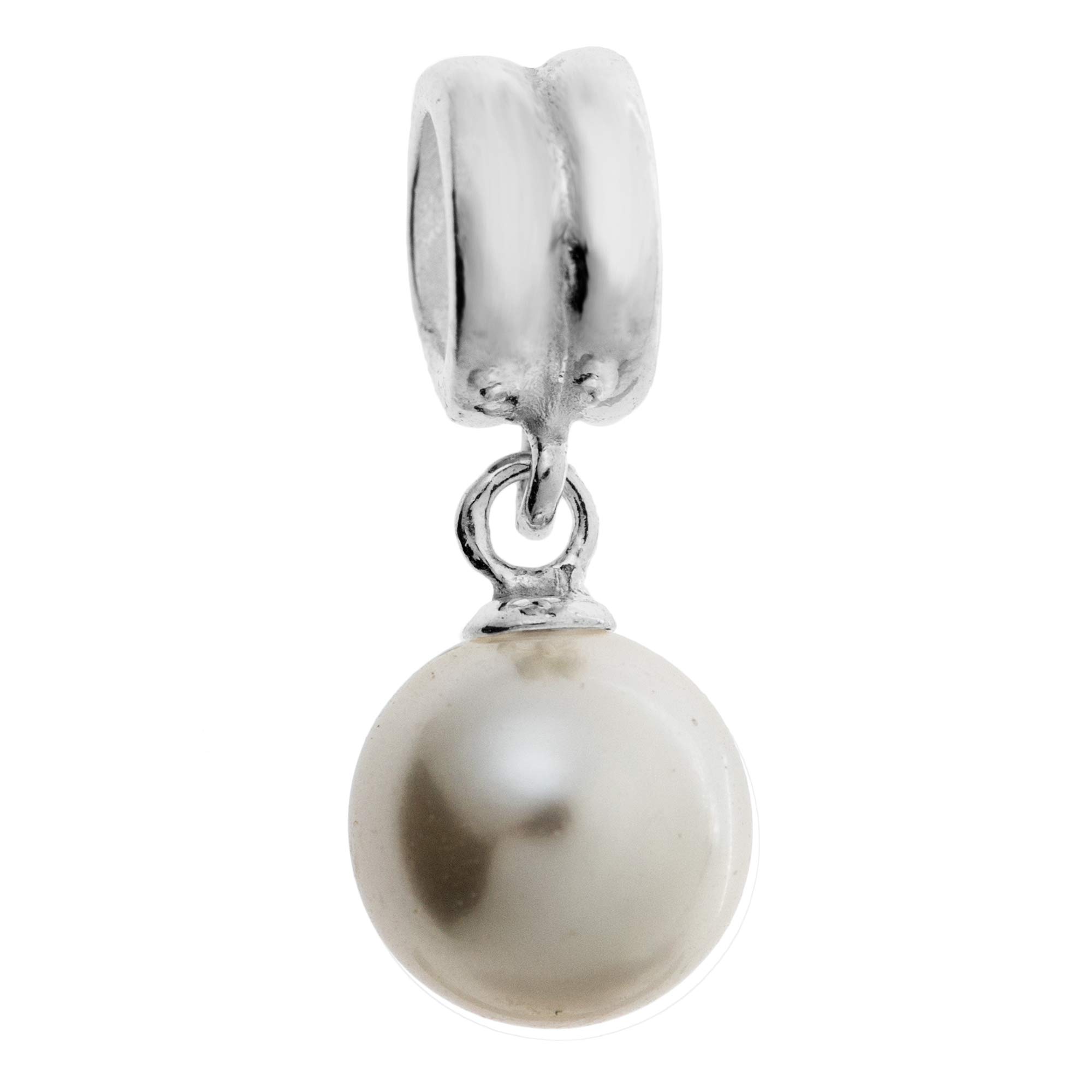 Queenberry Sterling Silver Austrian Elements Crystal White Pearl Pendant Dangle Bead for European Story Charm Bracelets