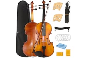 Eavnbaek Violin 4/4 Full Size Set, Solid Wood Fiddle for Adults Beginners Students Kids, with Hard Case, Violin Bow, Shoulder Rest, 2 Rosins and Extra String