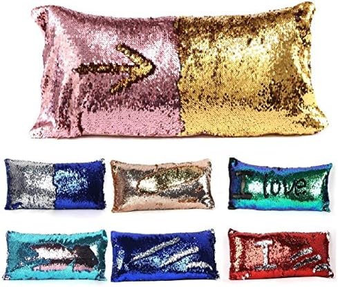 Two-color Long Mermaid Pillow Cases DIY Magic Reversible SequinsChangeable Pattern Fashion Rectangle Pillowcase Car Sofa Home Decorative Cushion Cover 3060cm (Pink+gold)