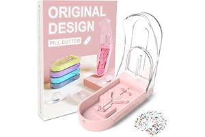 E ENASUE Pill Cutter with Medicine Labels Stickers, Easy to Carry and Use Pill Splitter, Pill Splitters and Provide Drug Prompts，Assist Family Members in Using Drugs Quickly and Safely (Pink)