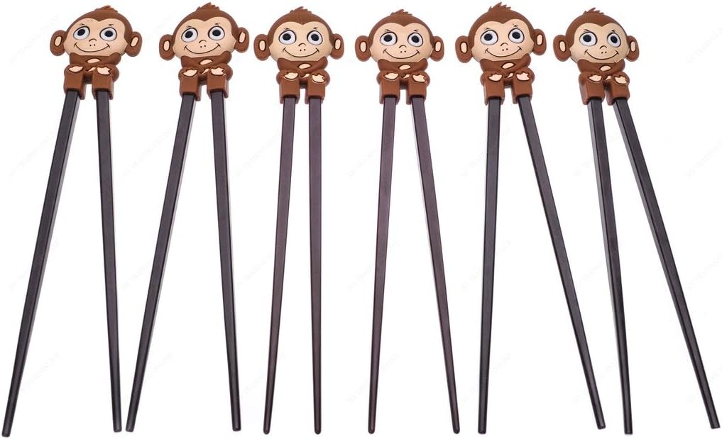Kafuh EC9/M Cute Plastic Chopsticks with Flexible Silicone Monkey Connector Training Chopsticks For Kids and Adults, Brown, Sold as 1 PAIR