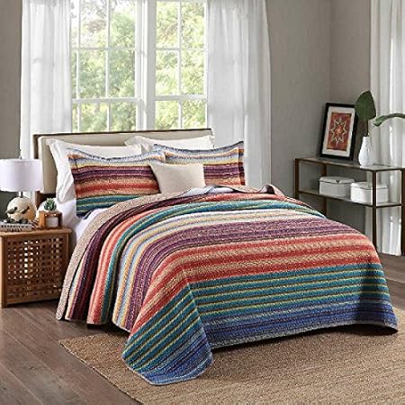 Beddingleer Tagesdecke Patchwork 230x250 Cm Bunt Streifen Bettuberwurf Baumwolle Gesteppt Bettwasche Fur Doppelbett Sofa Couch Uberwurf Decke Winterdecke Amazon De Kuche Haushalt