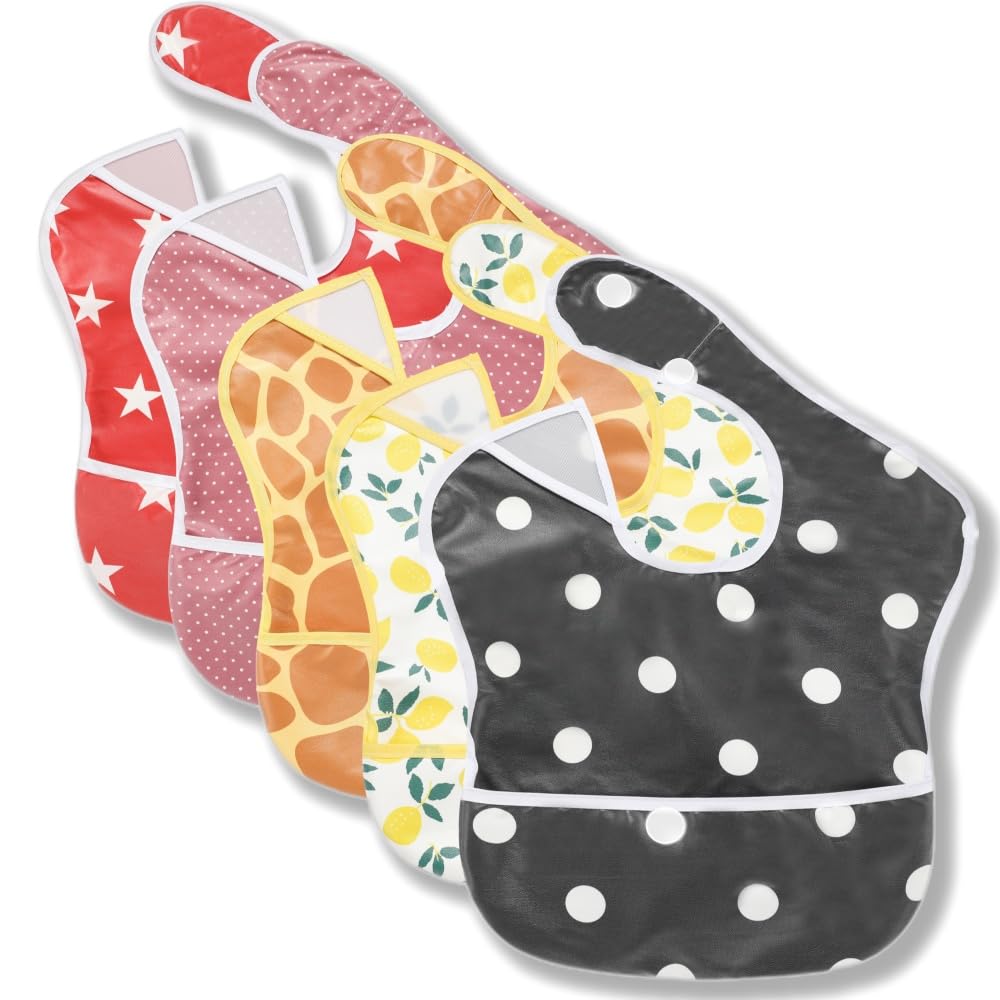 TSD Baby Bibs Waterproof Feeding Bibs 5pack Adjustable Mealtime Poctet Bib for Newborn Toddler Infant Easy Clean Boy Girl Baby Essentials Shower Gift