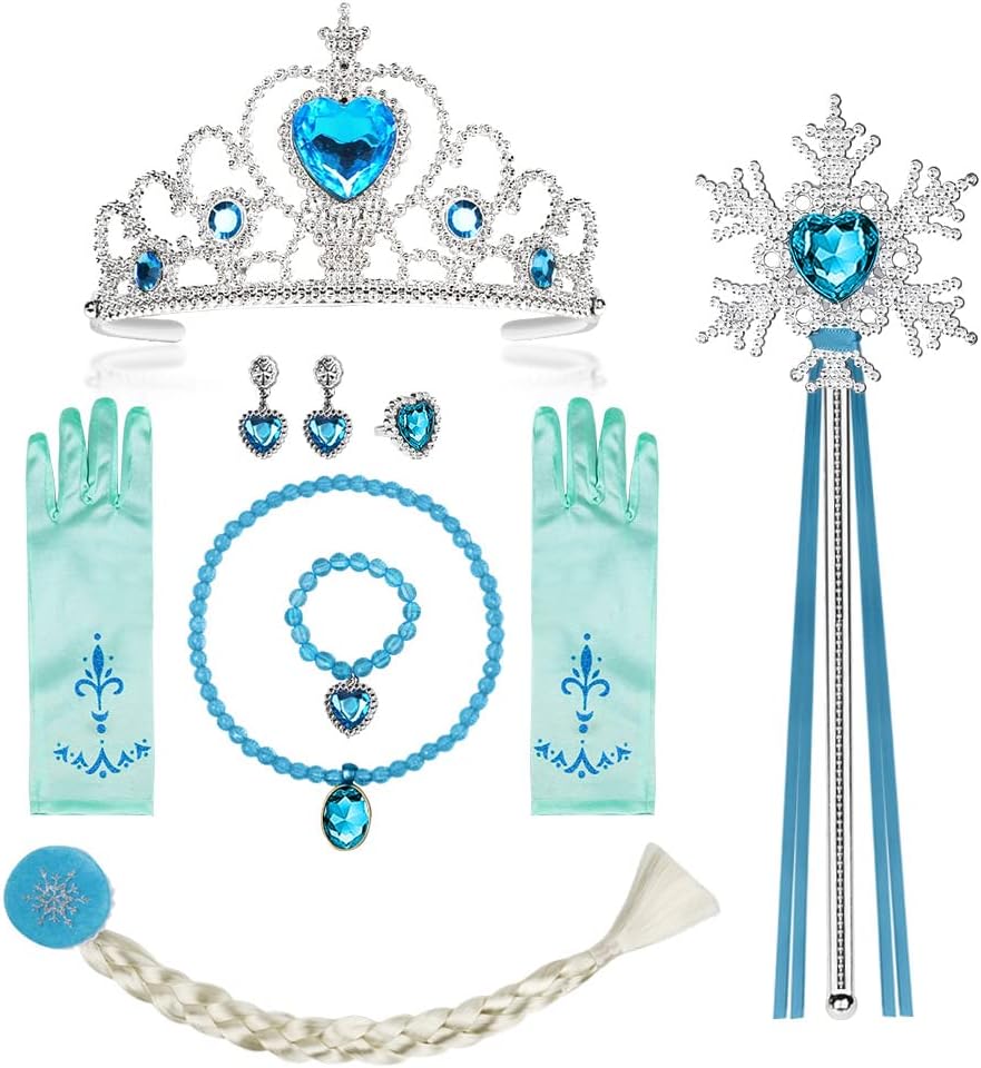 Vicloon Elsa Princess Tiara Wand Gloves Braid Cosplay Costume Set 10pcs