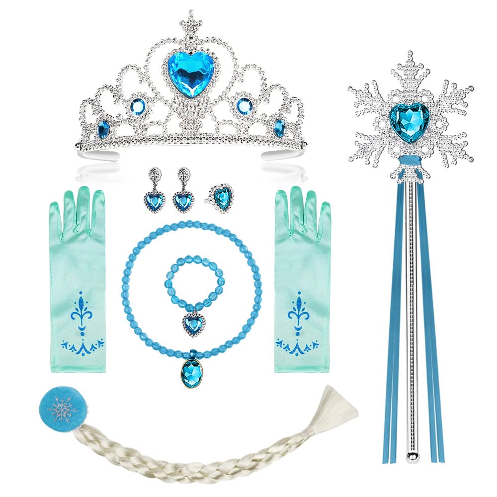 Vicloon Elsa Princess Tiara, Fairy Wand and Tiara Crown Elsa Dress Up Accessories Set for Party, Cosplay (10pcs)