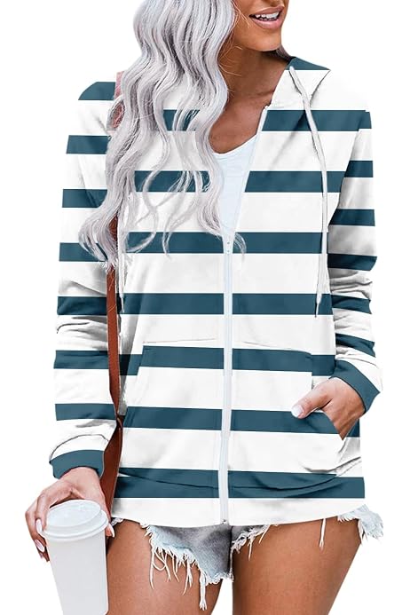 Hoodies for Women Drawstring Zip Up Coats Stripes Print Hooded Tops Long  Sleeve Casual Hoodie with Pockets dark purple Small at Amazon Women's  Clothing store