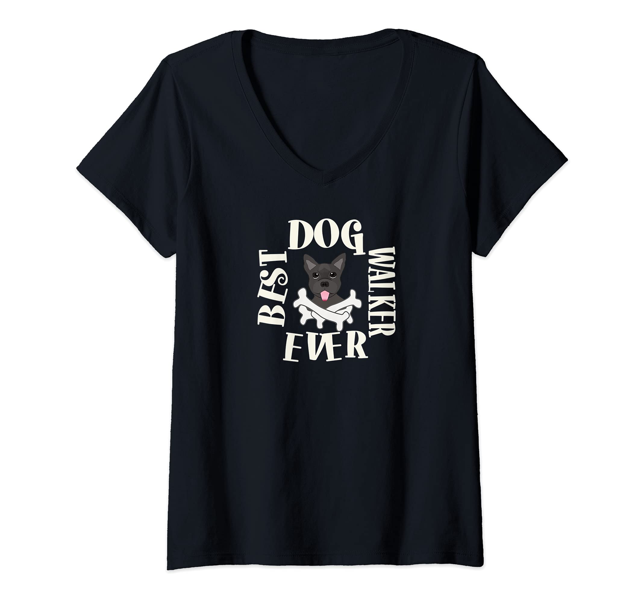 Womens Best Dog Walker Ever with Puppy Dog V-Neck T-Shirt