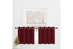 NICETOWN Red Blackout Tiers Curtains for Small Window - Thermal Insulated Eyelet Top Plain Blackout Curtains for Bathroom Christmas (Burgundy Red, 2 Pieces, 52 Width x 24 inches Length)