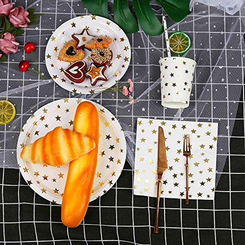 Ottin White and Gold Star Paper Plates 48Counts 9'' Disposable Dinner Party Plates for Wedding Decorations Birthday Bridal Shower Weekend Party Engagement Celebration (White with Gold Foil Stars, 9'') - Thumbnail 3