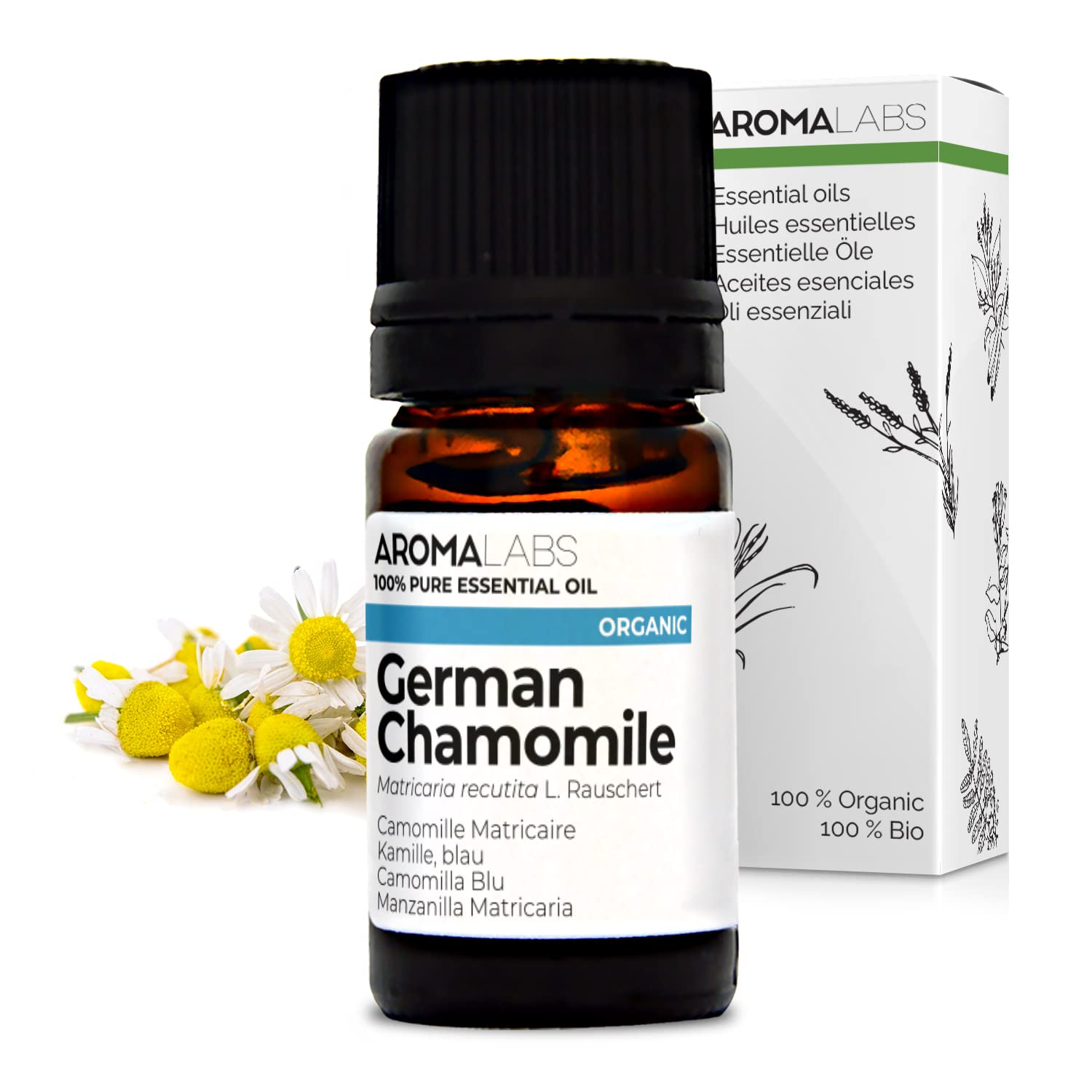 Bio - German Chamomile Essential Oil - 5mL - 100% Pure, Natural, Chemotyped and AB Certified - AROMA LABS (French Brand)