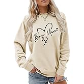 Nevfiro Boy Mom Sweatshirt For Women Mama Long Sleeve Heart Printed Pullover Tops Casual Crewneck Sweatshirts