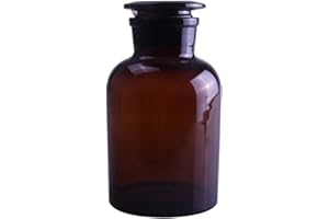 Deschem 500ml Lab Amber Glass Reagent Bottle,Wide Mouth,Brown Flask With Ground Stopper