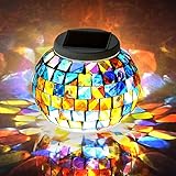Hallomall Solar Table Lamp-Color Changing Mosaic Glass Outdoor/ Indoor Decoration Lights, 5.12 Inch in Diameter, 4.13Inch