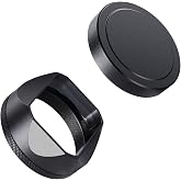 DBZZ Square Metal Lens Hood with Cover for Fujifilm X100V/X100VI - Black | Aluminum square hood for Fuji X100V/VI, reduces flare &amp; ghosting, includes 49mm filter adapter ring &amp; lens cap, protects lens