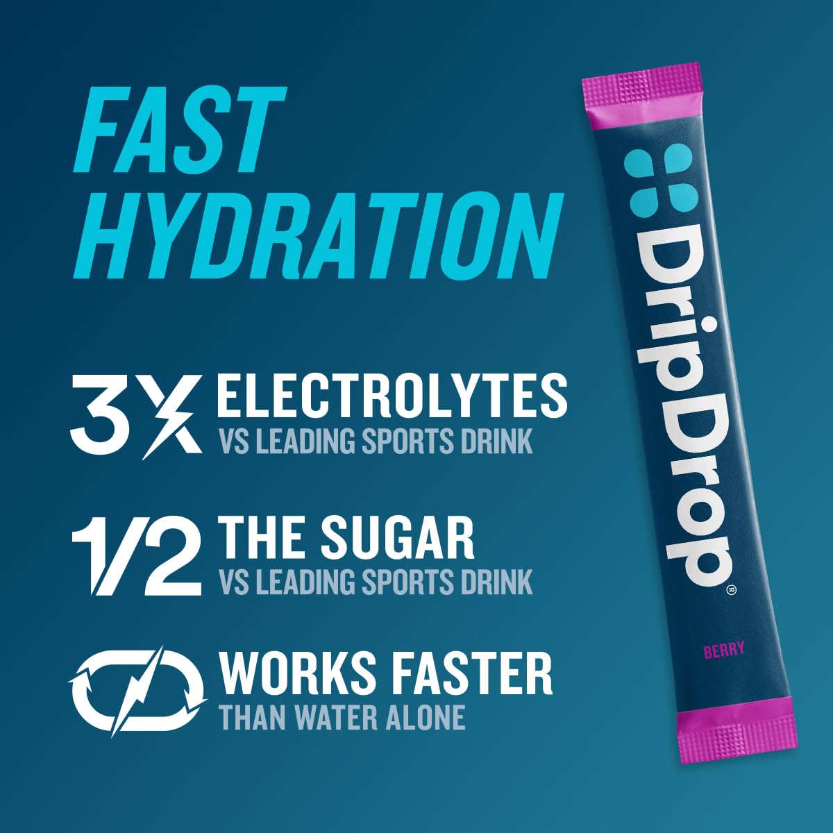 DripDrop Hydration Packets - Berry - Single Serve Electrolytes Powder Drink Mix - Non-GMO, Gluten Free, Vegan - 32 Sticks