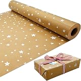 ADQUATOR Kraft White Star Wrapping Paper 15m x 43cm Eco Recyclable