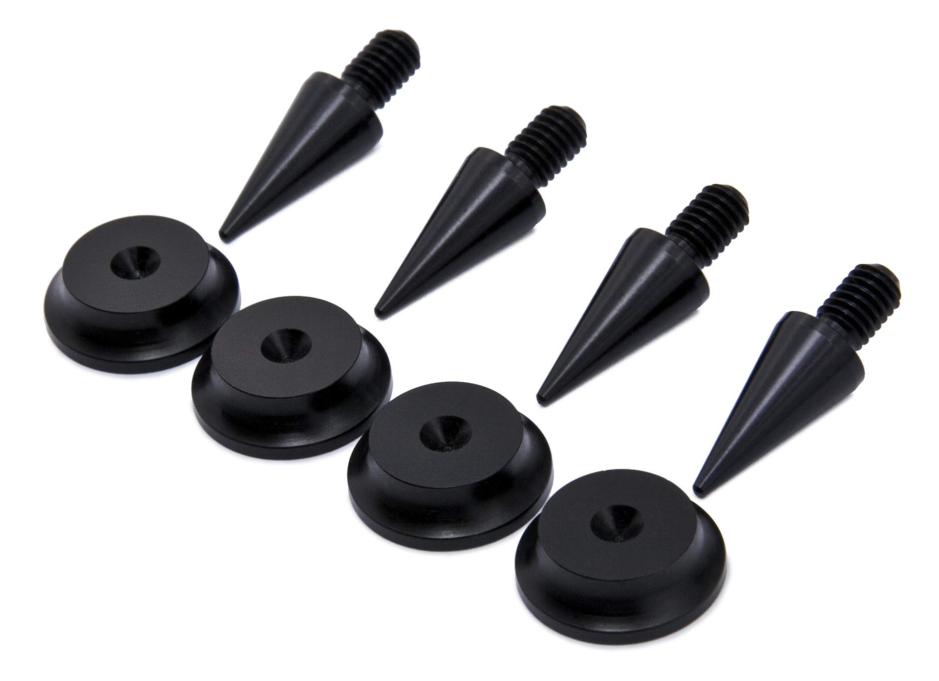 PrecisionGeek - M8 Speaker Spikes and Pads (Spikes Ø10x20mm | Pads Ø20x7mm 5R | Black Aluminium, Set of 4+4) – HiFi Isolation Feet for Speakers, Amplifiers, Subwoofers and Soundbars