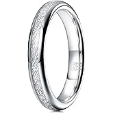 THREE KEYS JEWELRY Tungsten Wedding Band Meteorite Inlay Silver | 4mm, 6mm, 8mm, Everyday Wear, Silver, Polished, Meteorite inlay