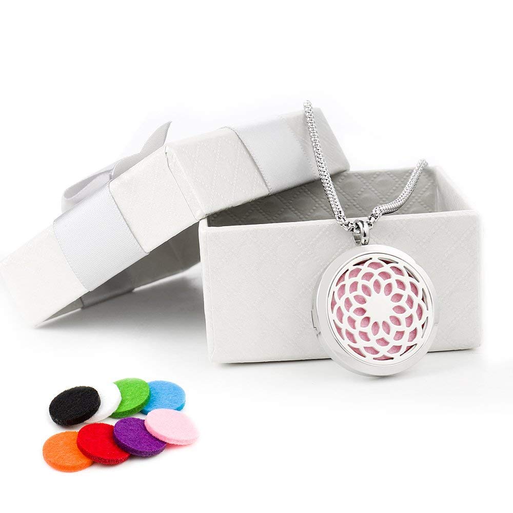 Essential Oil Diffuser Pendant Necklace,Stainless Steel Aromatherapy Diffuser Magnetic Locket Necklaces with 27.6\