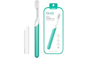 Quip Sonic Toothbrush for Adults - Timed Electric Toothbrush with Cover - Replaceable Brush Head, Soft Bristles, Plastic Handle, 3 Month Battery Life - Travel Toothbrush - Green
