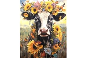 Didfig Easy DIY Paint by Numbers Kit for Adults Beginner Canvas 16x20 Inch Highland Cow Flowers Large Paint by Numbers for Home Wall Decor Gifts
