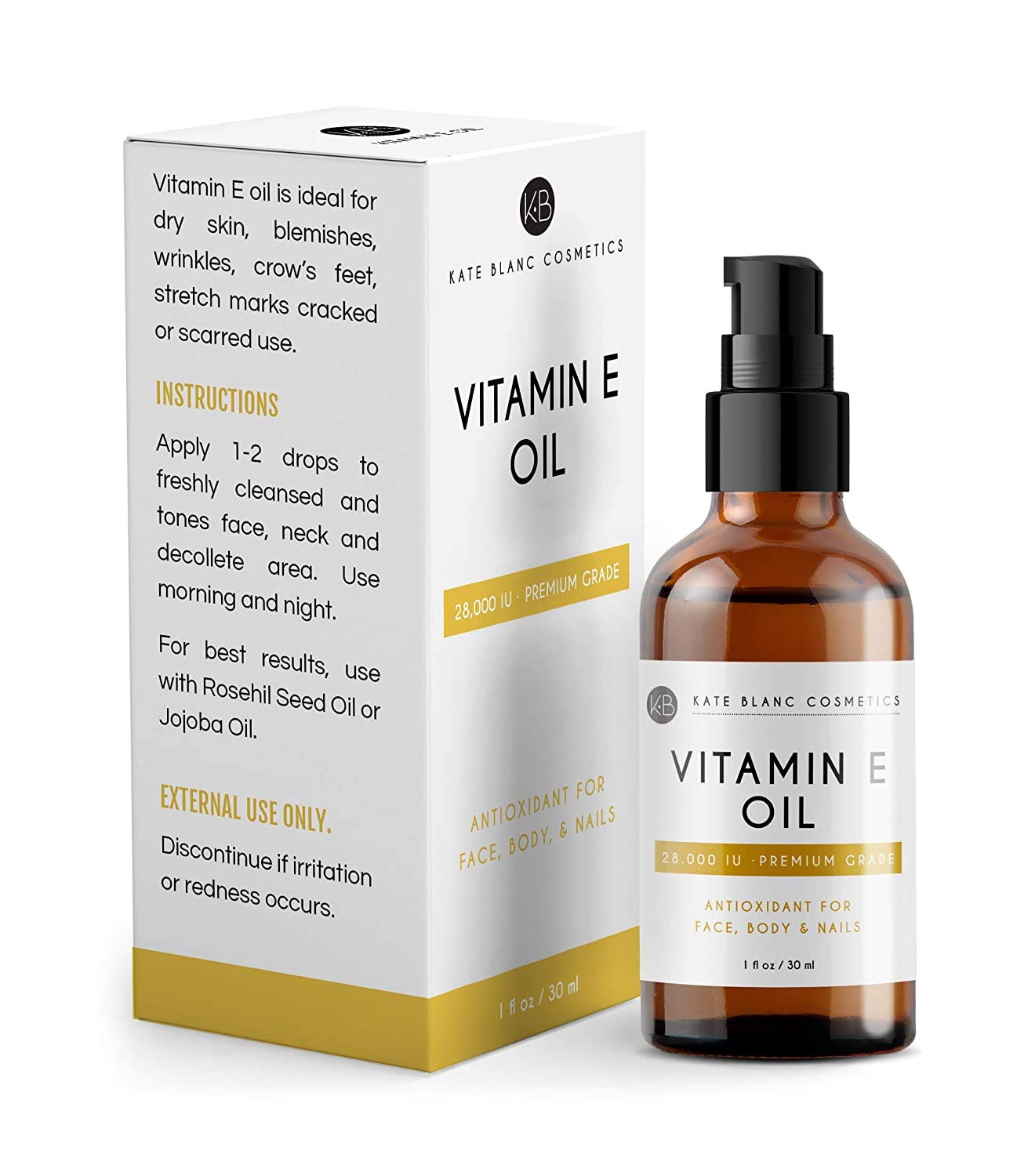 Vitamin E Oil by Kate Blanc. Moisturizes Face and Skin. 28,000 IU