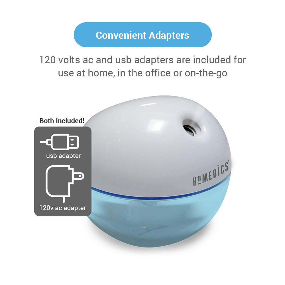 Travel Size HoMedics Personal Ultrasonic Humidifier 4 Hour Runtime
