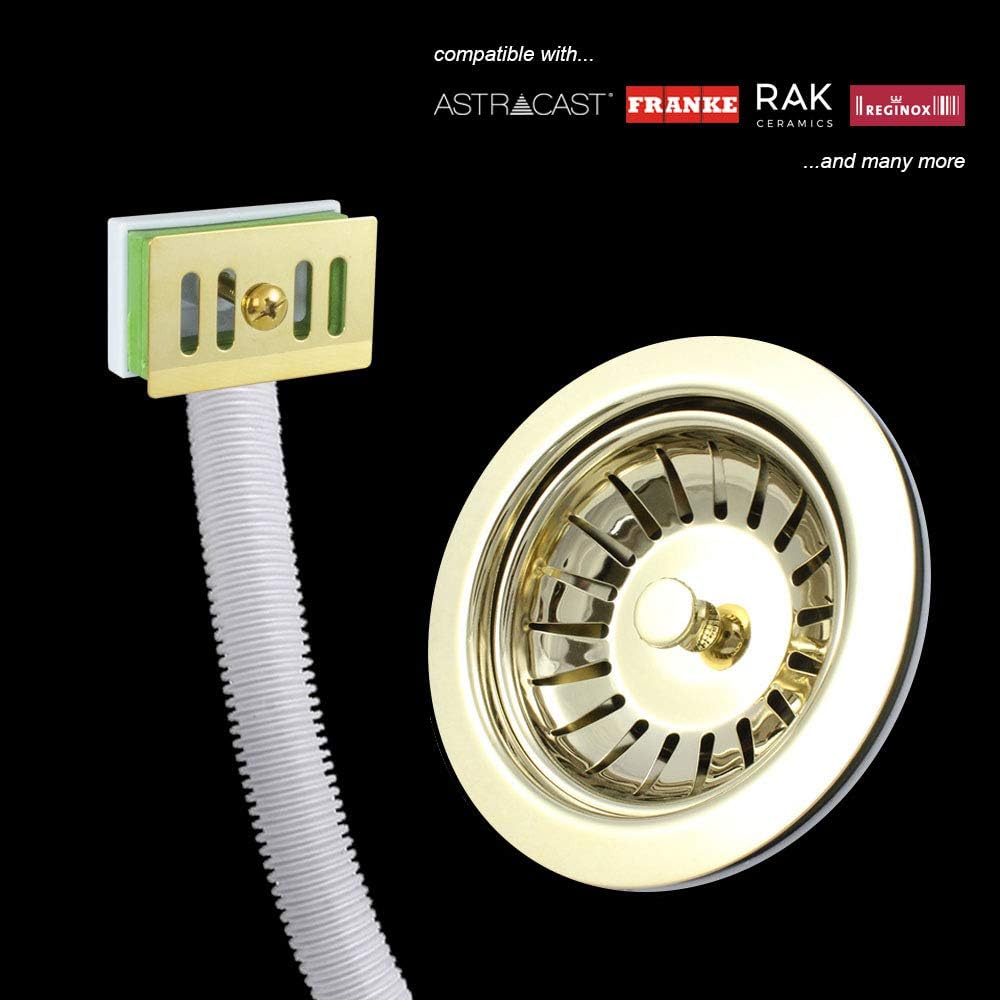 Gold Kitchen Sink Waste Kit & Square Overflow Cover