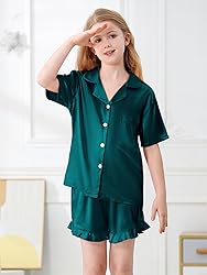 Umeyda Girls Satin Pajamas Set Button Down 2 Piece