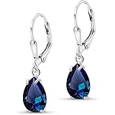 925 Sterling Silver Gemstone Earrings for Women - Birthstone Teardrop Leverback Earrings