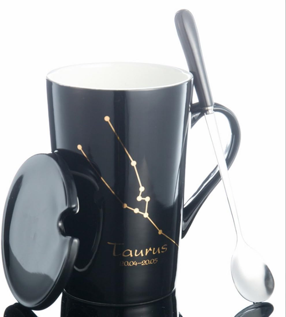 JINCHANGWU Gift mug milk mug birthday cup with a golden constellation painting black coffee mug - Taurus