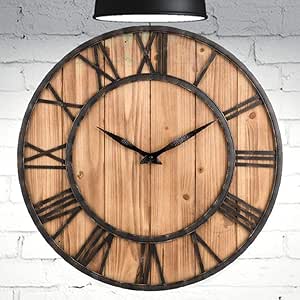 Download Amazon.com: HOME GURUS Decorative-Wall-Clock Non Ticking Large Metal Roman Numeral (Brown 16 ...