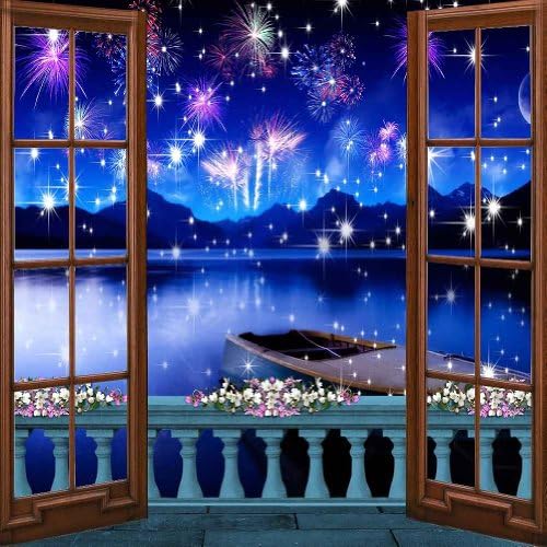 GladsBuy Splendid Fireworks 10' x 10' Computer Printed Photography Backdrop Balcony Landscape Theme Background ZJZ-897