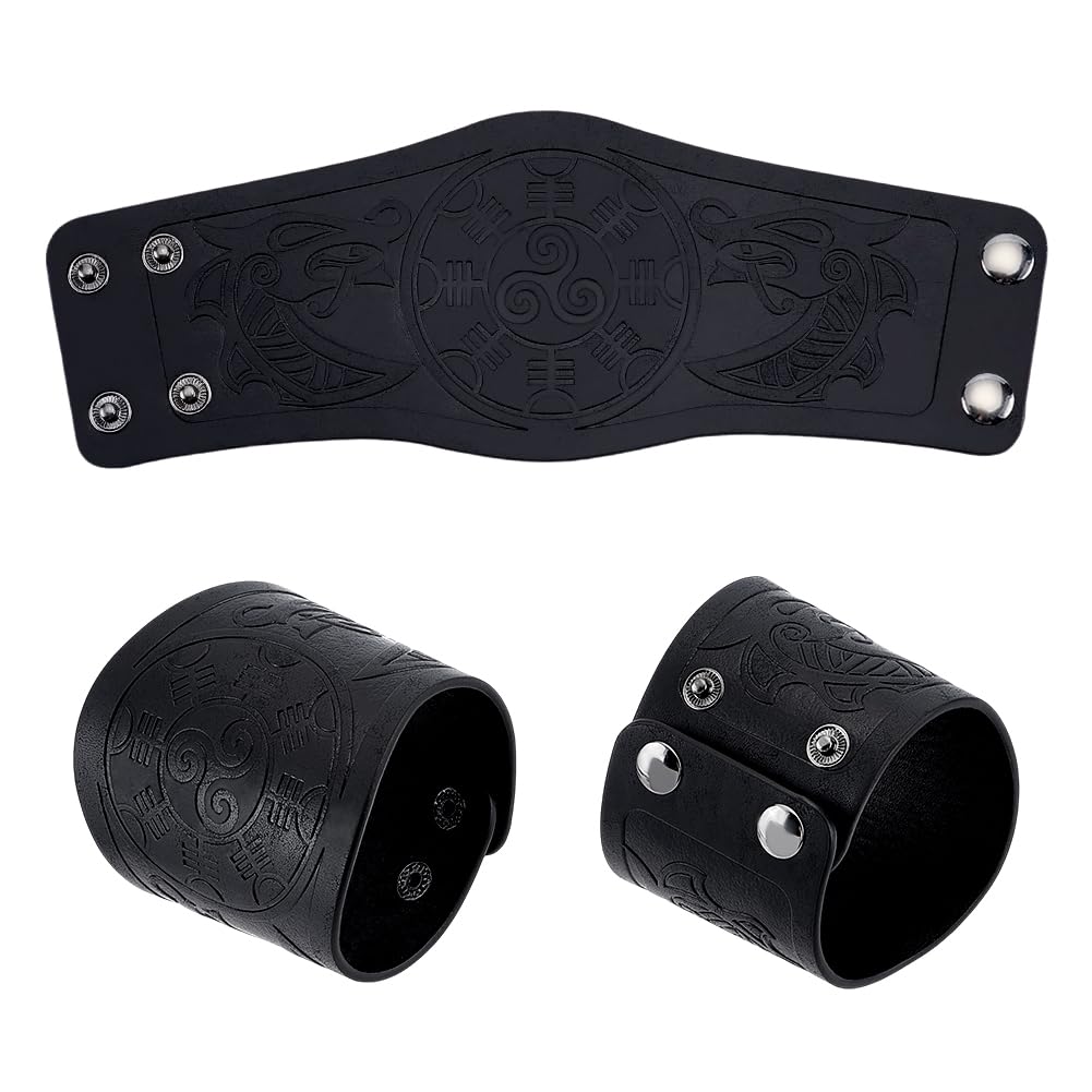 NBEADS Leather Arm Guard, Dragon Embossed Viking Bracers Medieval Leather Cuff Retro Renaissance Arm Gauntlets Knight Arm Protector for Halloween Costume Accessories, Black