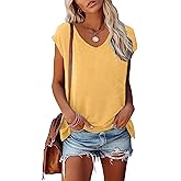 BLACKMYTH Women's Summer V-Neck T-Shirts Cap Sleeve Tees Solid Color Casual Basic Tops