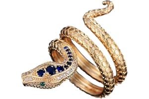MayiaHey Gold Coiled Snake Ring, Reptile Serpent Ring for Men, Blue Crystal Snake Animal Ring Blue Stone Serpent Jewelry, Twisting Serpent Ring Coiled Serpent Ring Snake Cocktail Party Ring for Boys
