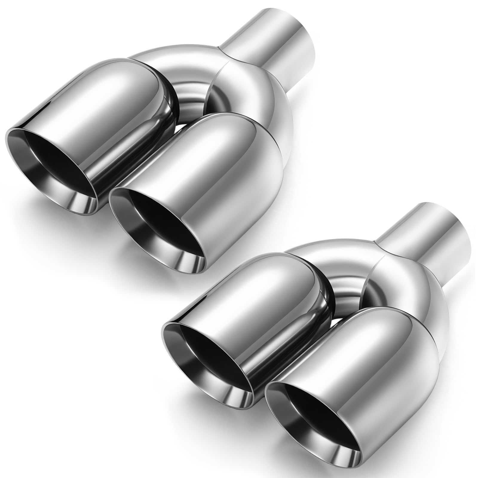 Photo 1 of Threlaco 2 Pack Dual Exhaust Tip 2.5" Inlet, 3.5" Outlet, 9.5 Inch Length, Polished Stainless Steel Exhaust Tailpipe Tip, Double Staggered Tips, Welded Angled Headers for Cars Trucks