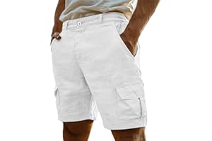 Mens Linen Cargo Shorts with Multiple Pockets, Casual Relaxed Summer Beach Shorts for Men
