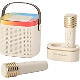 TANALAZ Karaoke Machine with 2 Wireless Microphones and Base, Mini Bluetooth Singing Toys Speaker Mic Set with LED Party Lights and Voice Changer, Halloween Christmas Birthday Gift