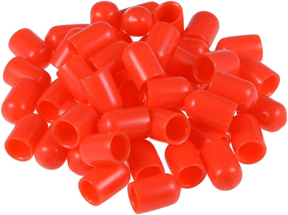 sourcing map 50pcs Rubber End Caps 8mm ID Vinyl Round Tube Bolt Cap Cover Screw Thread Protectors Red